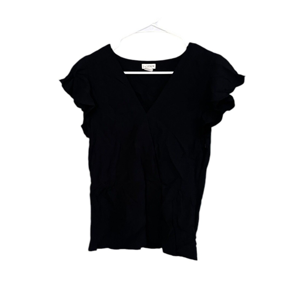 J by J. Crew Black Ruffle Sleeve Blouse Side Zipper V Neck Size 4